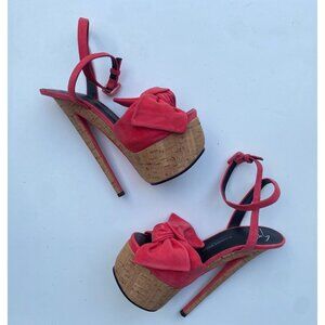 Giuseppe Zanotti Coral Suede Bow Cork Platform Ankle Strap Sandals Size 36 1/2